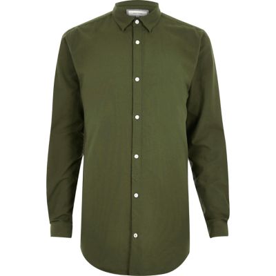 Khaki longline Oxford shirt